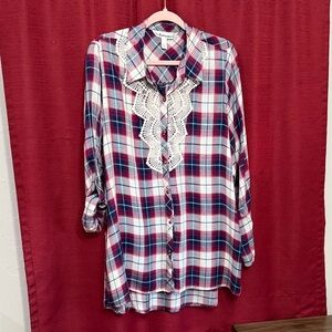 Tantrums Plaid Button-Up Shirt with Lace Detail